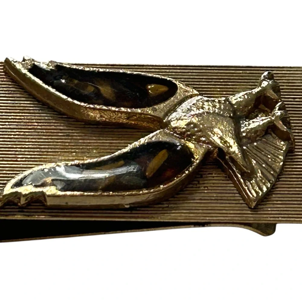 Vintage 2” Money Clip Gold Tone Metal Resin Brown And Gold Landing Eagle